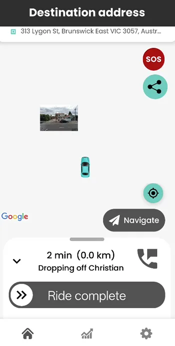 Old Bounce driver app screen: destination address