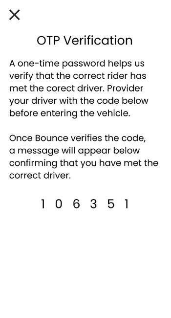 Old Bounce driver app screen: otp verification