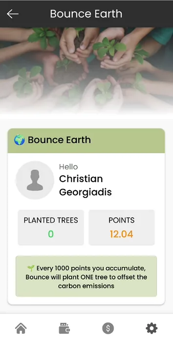 Old Bounce rider app screen: bounce earth