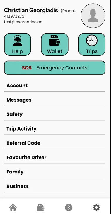 Old Bounce rider app screen: menu list