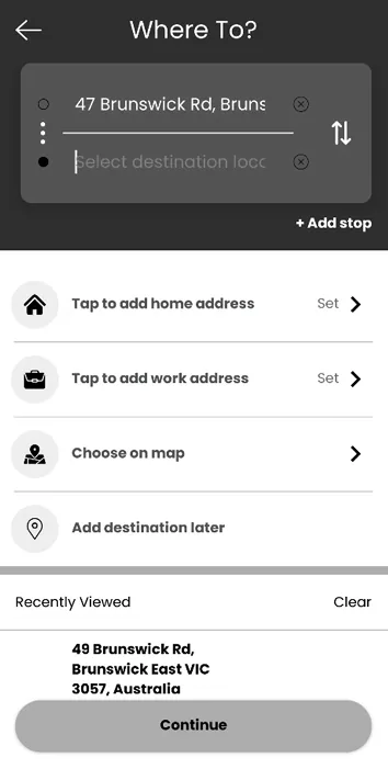 Old Bounce rider app screen: where to